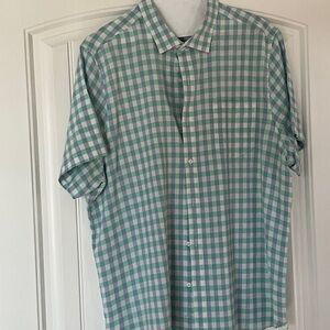 Tommy Bahama Blue and White Plaid Shirt short sleeve.
